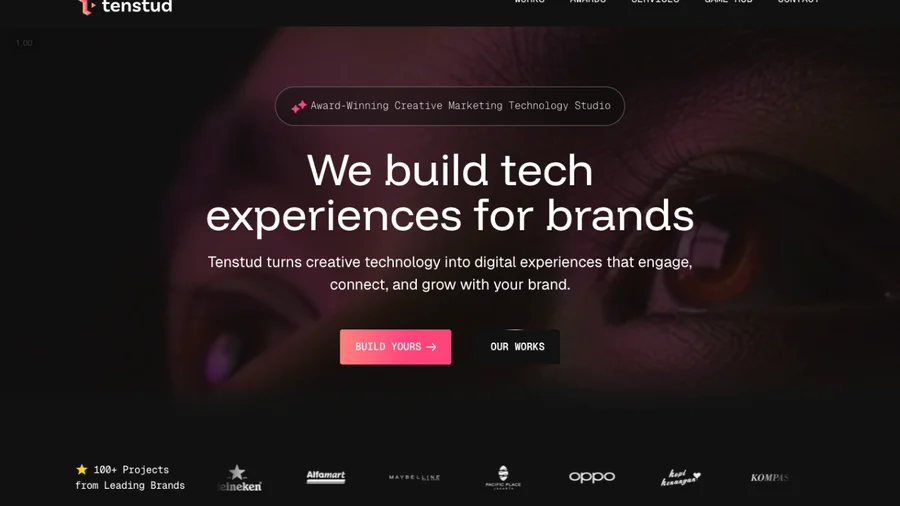 Screenshot of the Tenstud website